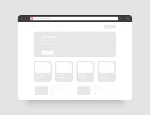 Minimalistic concept of web browser. Wireframes screens. Illustrazione stock