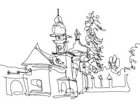 Minimalistic continuous monoline drawing of little church Stock Illustration