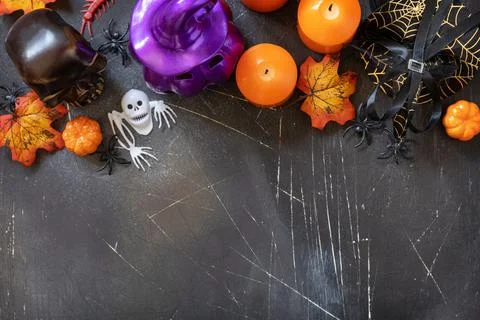 Minimalistic creative flat lay background for autumn holidays. Halloween pump Stock Photos
