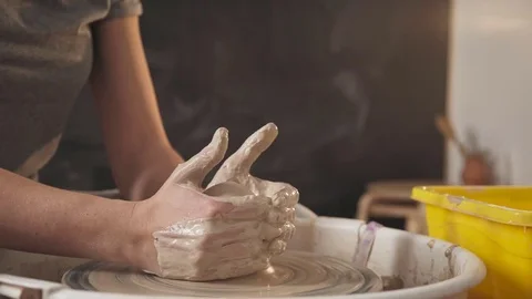 Minimalistic creative studio, pottery workshop: close. Potter at work Stock Footage 83623473