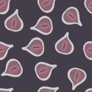 Minimalistic dark fruit seamless pattern with fig silhouettes. Pale tropical  Illustrazione stock