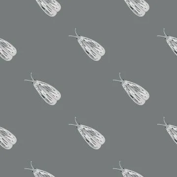 Minimalistic dark night moth seamless doodle pattern. Hand drawn white simple Stock Illustration