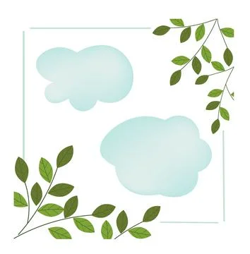 Minimalistic decorative background with willow branches and air clouds. Illustrazione stock