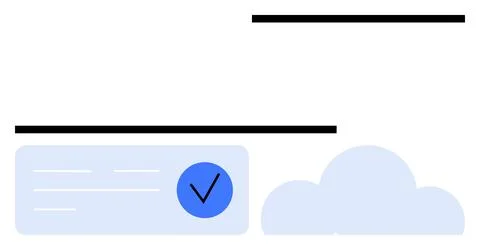 Minimalistic Design with Checkmark and Cloud Elements in Blue and Black Tones 스톡 일러스트