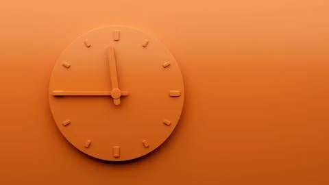 Minimalistic design of clock showing 11:45 o'clock in an orange color Stock Illustration