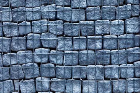 Minimalistic Design: Gabion Rectangular Stone Texture close up 스톡 사진