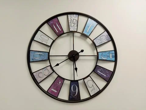 Minimalistic design of wall clock with white numbers Stock Photos
