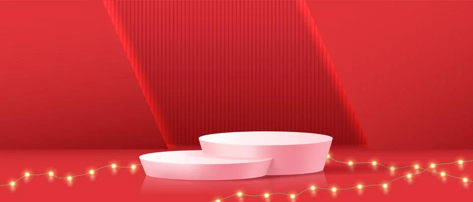 Minimalistic Display Podiums in Red Background Stock Illustration