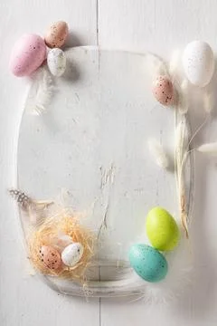 Minimalistic Easter background as a greeting card. 写真素材