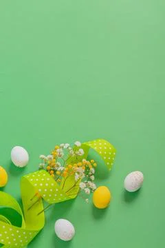 Minimalistic easter floral green background Stock Photos