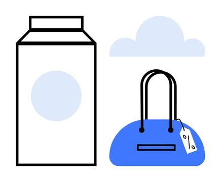 Minimalistic Elements of a Milk Carton, Cloud, and Handbag with Price Tag 스톡 일러스트