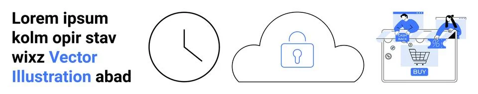 Minimalistic Elements of Time, Cloud Security, and E-commerce Interaction 스톡 일러스트