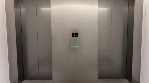 Minimalistic Elevator Lobby with Symmetric Metallic Doors Stock Footage 334358263