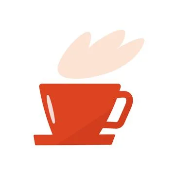 Minimalistic flat red coffee mug with steam. Morning coffee, invigorating dri Stock Illustration