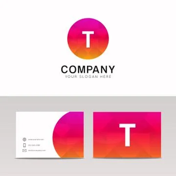 Minimalistic flat T letter in round shape logo company icon vector design Stock Illustration