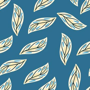 Minimalistic floral seamless doodle pattern with light contoured leaf shapes. Illustrazione stock