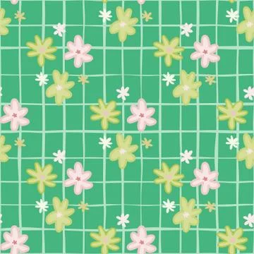 Minimalistic floral seamless pattern with abstract chamomile. Light green bac Stock Illustration