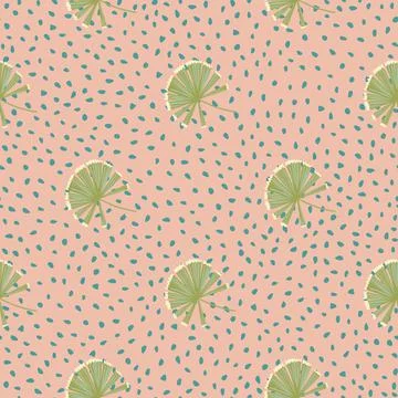 Minimalistic floral seamless pattern with green simple palm licuala shapes. P Illustrazione stock