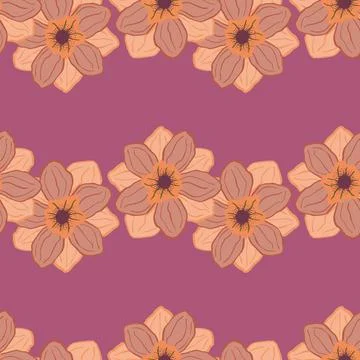 Minimalistic floral seamless pattern with orange pastel anemone buds ornament Stock Illustration