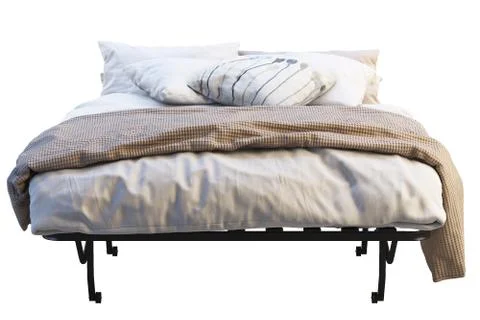 Minimalistic folding bed with linen. 3d render Stock Illustration