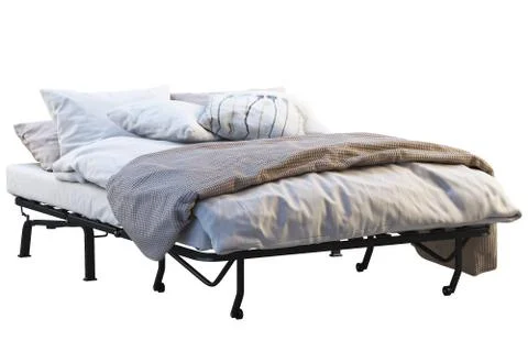 Minimalistic folding bed with linen. 3d render Stock Illustration
