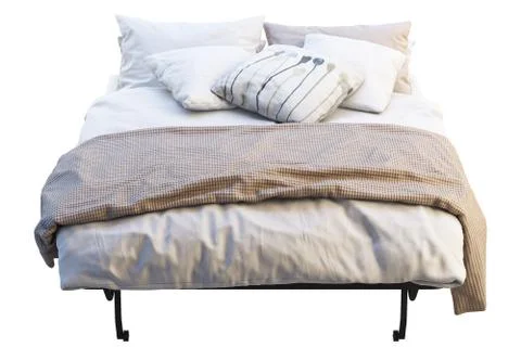 Minimalistic folding bed with linen. 3d render Stock Illustration