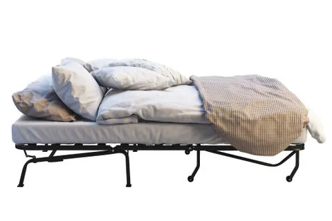 Minimalistic folding bed with linen. 3d render Stock Illustration