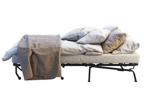 Minimalistic folding bed with linen. 3d render Stock Illustration