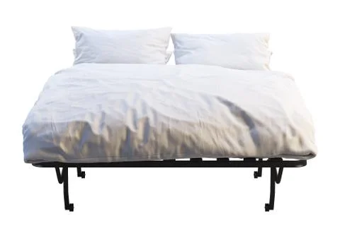 Minimalistic folding bed with linen. 3d render Stock Illustration