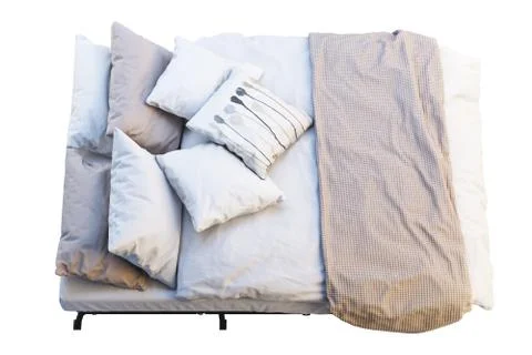 Minimalistic folding bed with linen. 3d render Stock Illustration