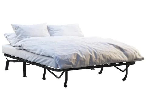 Minimalistic folding bed with linen. 3d render Stock Illustration