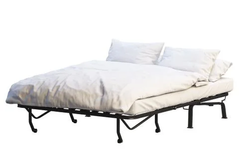 Minimalistic folding bed with linen. 3d render Stock Illustration