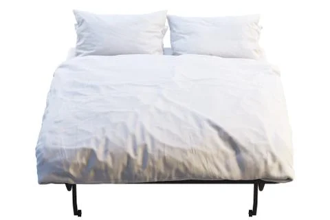 Minimalistic folding bed with linen. 3d render Stock Illustration