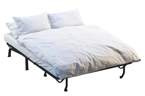 Minimalistic folding bed with linen. 3d render Stock Illustration