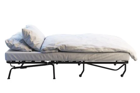 Minimalistic folding bed with linen. 3d render Stock Illustration