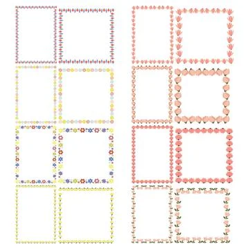 Minimalistic geometric floral empty frames collection. Square shapes with bri Stock Illustration