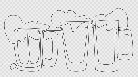 Minimalistic glasses of beer on a white background. Alcohol in one line.  Video stock 233355543