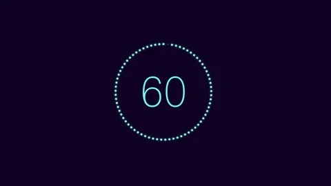 Minimalistic glow  blue countdown one minute animation from 60 to 0 seconds. Stock Footage