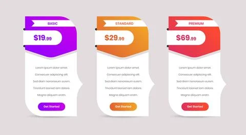 Minimalistic gradient pricing comparison table for mobile and web design Stock Illustration