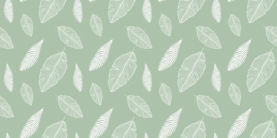 Minimalistic green vector seamless pattern with white feathers Stock Illustration