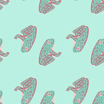 Minimalistic hand drawn seamless pattern with cartoon contoured frog ornament Illustrazione stock