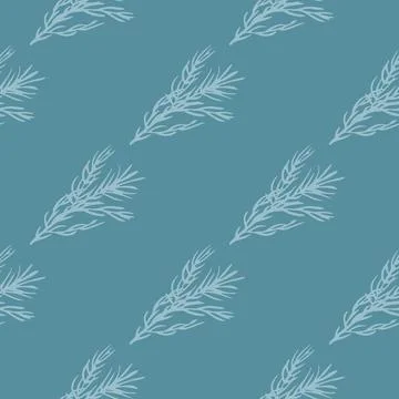 Minimalistic herbal seamless pattern with light rosemary silhouettes. Blue Illustrazione stock