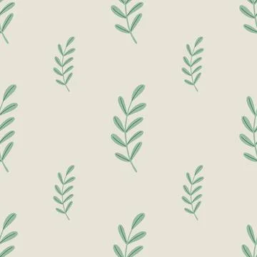Minimalistic herbal seamless pattern with light green leaf branches elements. Stock Illustration