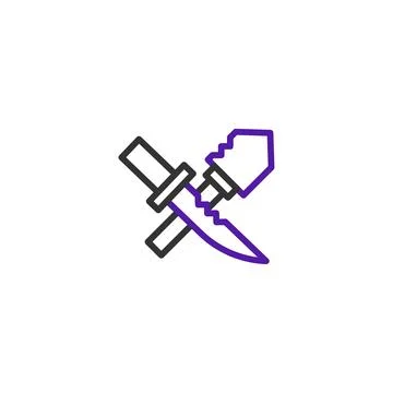 Minimalistic icon design featuring a stylized sword intersecting with a pix.. Stock Illustration