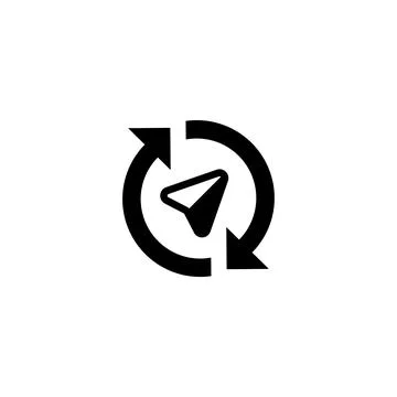 Minimalistic icon featuring a circular arrow with a central direction pointer Stock Illustration