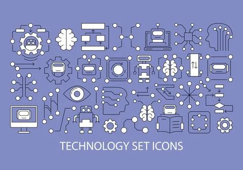 Minimalistic icons of machine learning, brain and robot 1 イラスト素材
