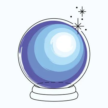 Minimalistic illustration of a magic ball for divination. Line art with blue Stock Illustration