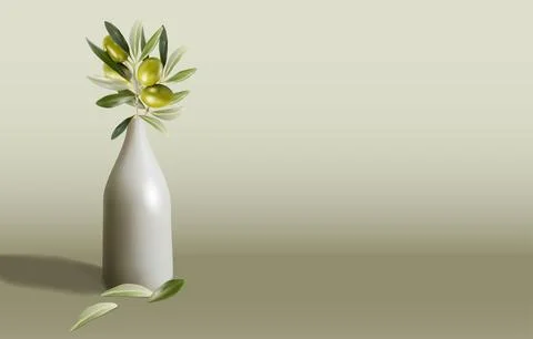 Minimalistic illustration with an olive tree branch in an elegant matte vase. Stock Illustration