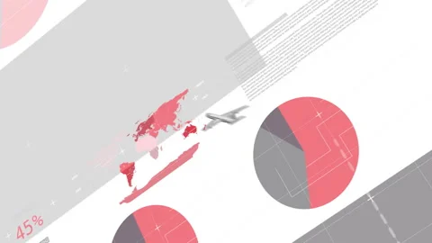 Minimalistic infographic displaying diagonal overlay connecting world map shapes Stock Footage 309112624