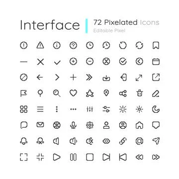 Minimalistic interface editable pixel ui icons set Stockillustratie